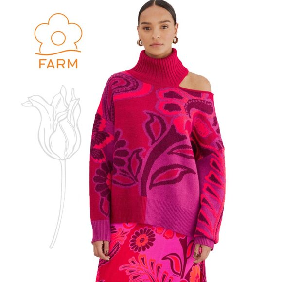 FARM RIO Pink Bold Floral Knit Sweater XL - Picture 1 of 14